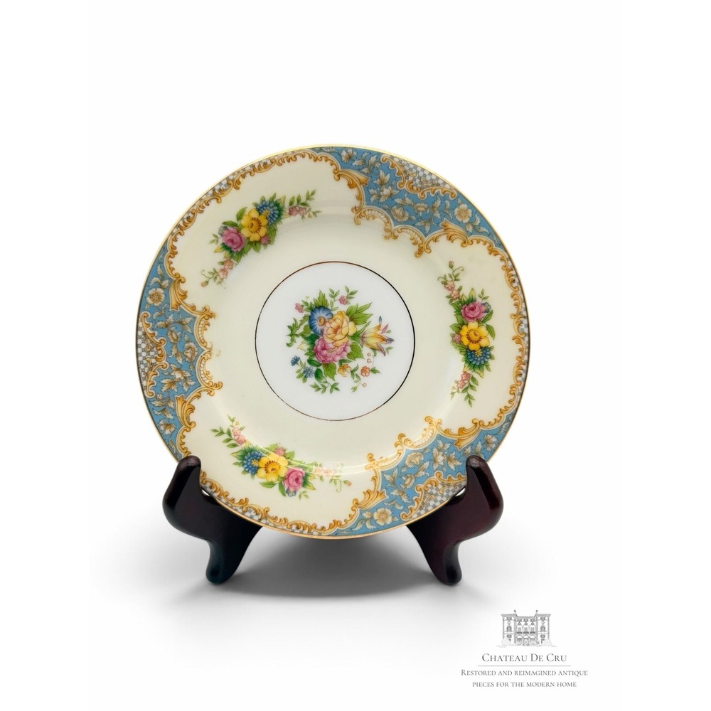 Noritake Bantry Fine China Luncheon Plate Blue Floral Gold Trim